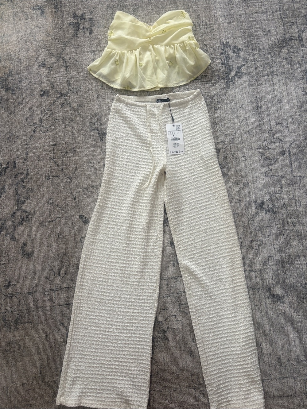 ZARA Woven Cream Wide-Leg Pants